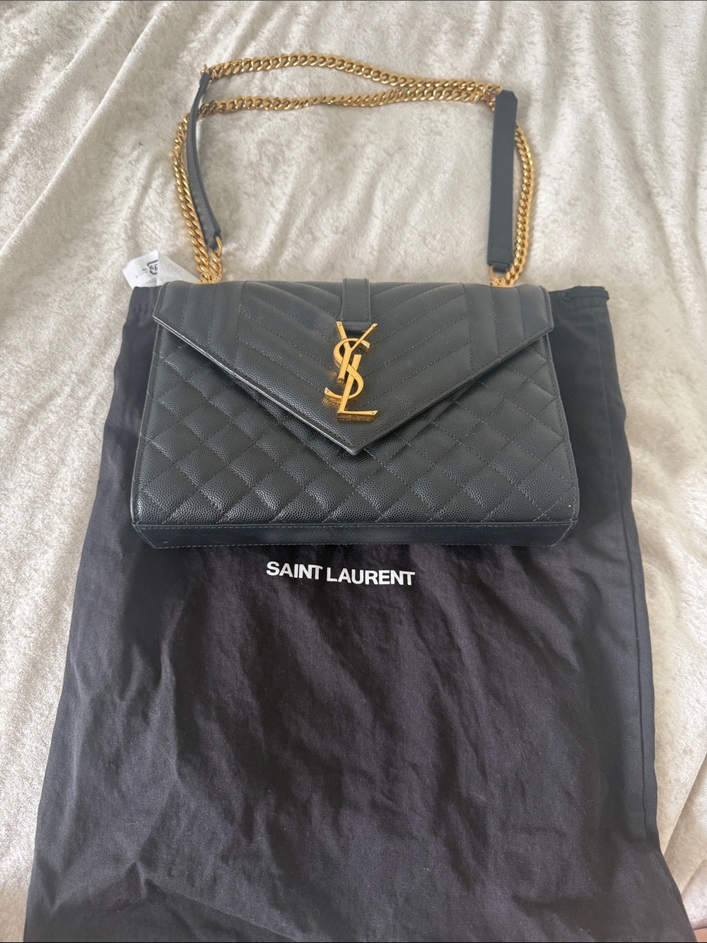 Saint Laurent Black Quilted Leather Envelope Shoulder Bag with Gold Hardware